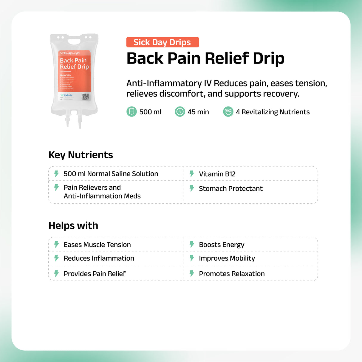 Muscle & Back Pain Relief IV Drip